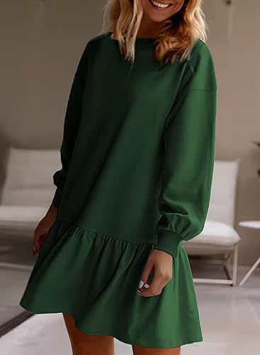 Damen lässiges Sweatkleid mit voluminösen Ärmeln und Rüschensaum EB