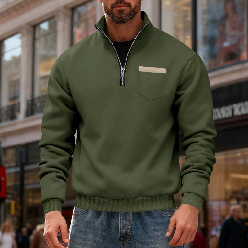 Herren nan Sweatshirt mit halbem Reißverschluss Stehkragen und Brusttasche EB