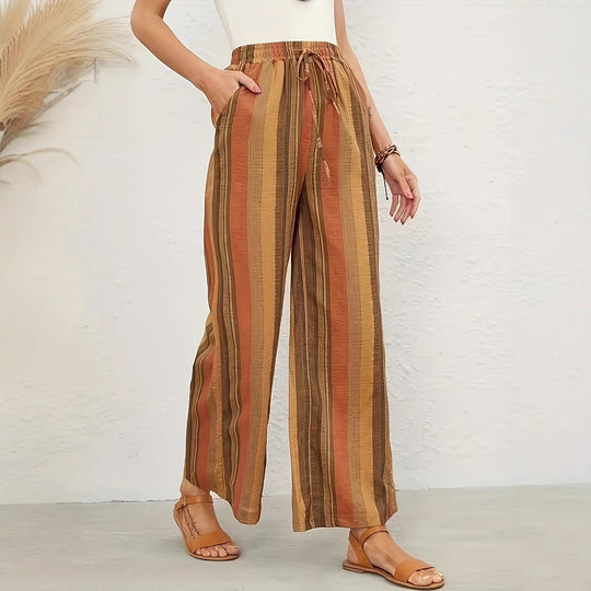 Damen Weit geschnittene Sommerhose mit Kordelzug und seitlichen Taschen EB