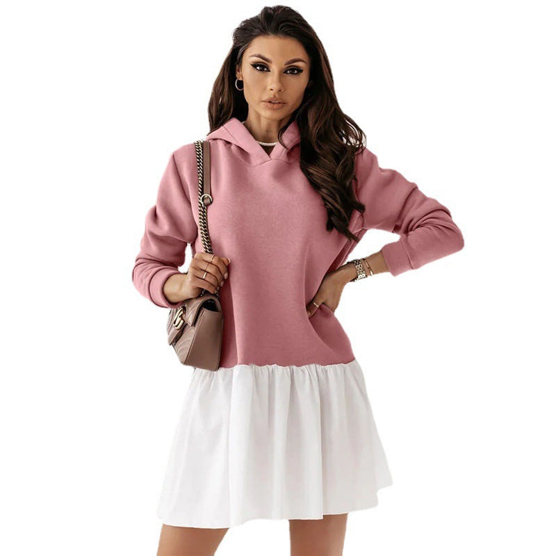 Damen Hoodie-Kleid mit modischem Rüschensaum EB