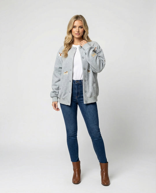 Lockere Damen Oversize Baseball Jacke im verspielten Koreanischen Stil