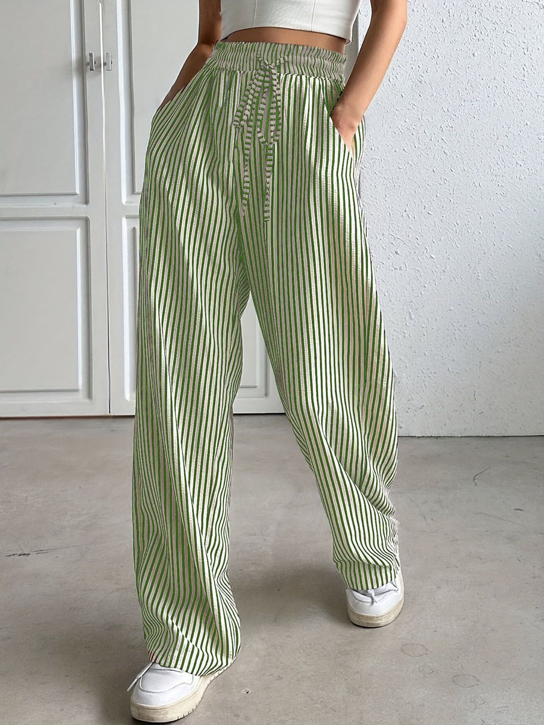 Damen weite Streifenhose mit Gummizug und Seitentaschen EB
