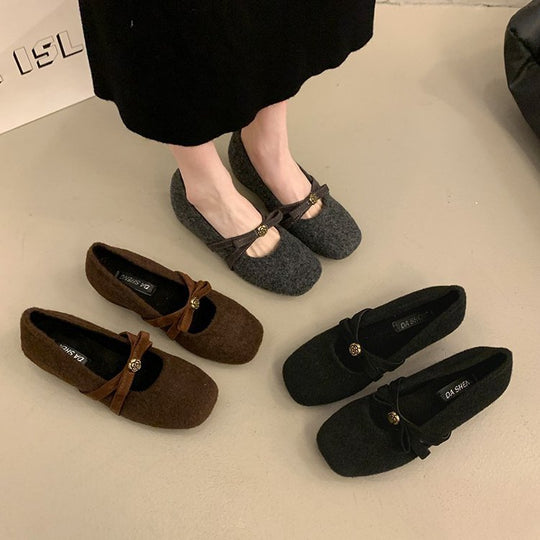 Damen elegante Filz-Ballerinas mit modischem Schleifenakzent EB