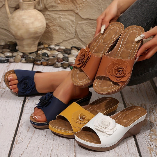 Damen Wedge-Pantoletten mit floraler Applikation EB