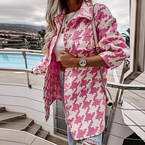 Damen Trendige Oversized-Hemdjacke mit auffälligem Muster EB