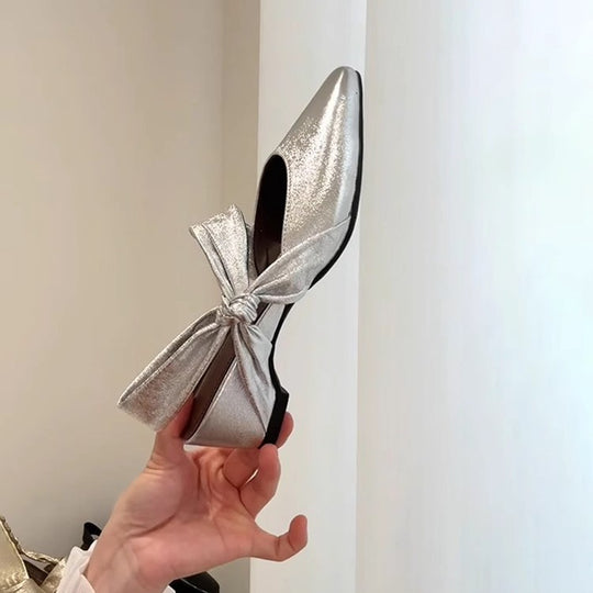 Damen Slingback-Ballerinas mit elegantem Schleifendetail und schimmernder Oberfläche EB