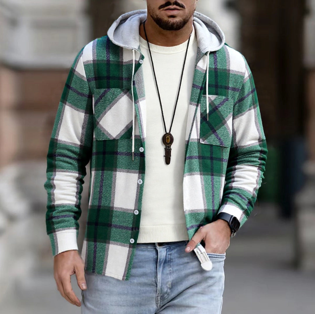 Herren Freizeitjacke mit Kapuze und Karomuster EB