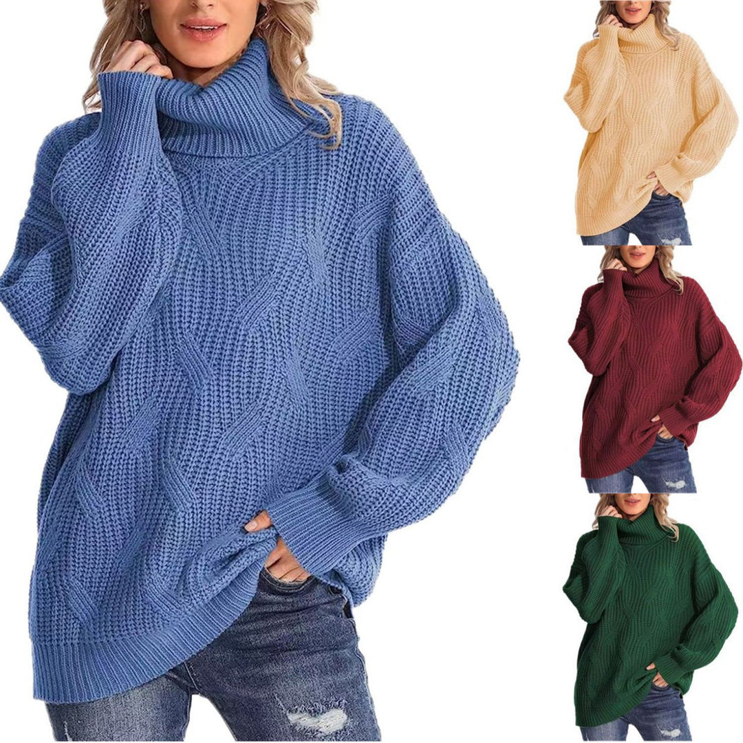 Damen Weicher Strickpullover mit hohem Kragen und Kabelmuster EB