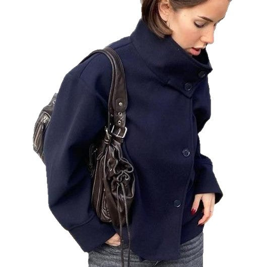Damen modische Wolljacke mit strukturiertem Kragen und elegantem Schnitt EB