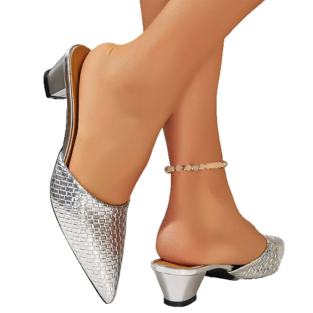 Damen elegante Mules mit gewobener Oberfläche und geschmeidigem Blockabsatz EB
