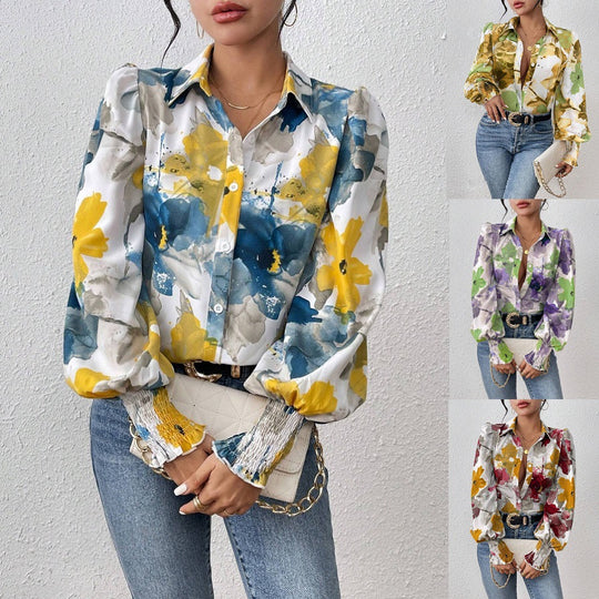 Damen Bluse mit floralen Mustern und puffärmel EB