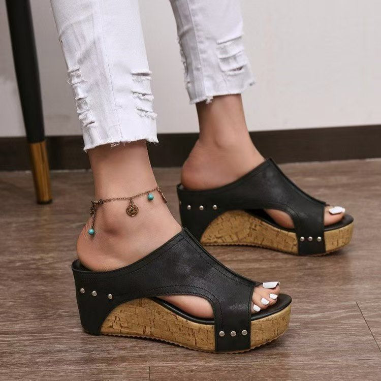 Damen sommerliche Keil-Pantoletten EB