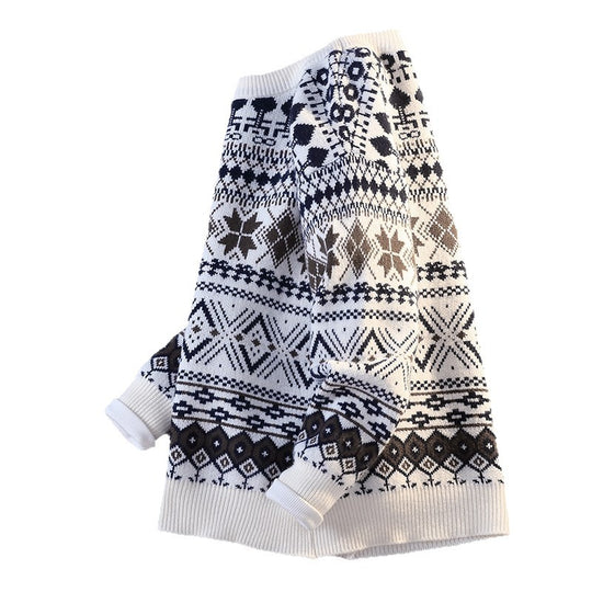 Herren gemusterter Pullover mit winterlichem Design und hohem Kragen EB