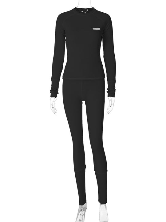 Damen Sportliches Funktions-Set mit langärmligem Oberteil und enganliegender Hose EB