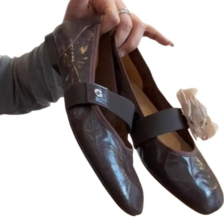 Damen Ballerinas mit floralem Dekor und elastischem Riemen EB