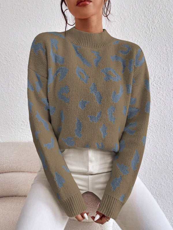 Damen modischer Pullover mit auffälligem Tiermuster und bequemer Passform EB