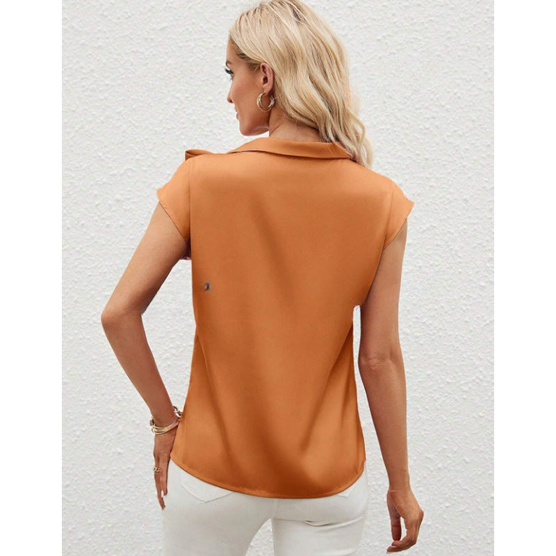 Damen elegante Bluse mit dekorativem Schleifen-Detail und schimmerndem Finish EB
