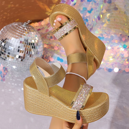 Damen Glamouröse Plateau-Sandalen mit Glitzer EB