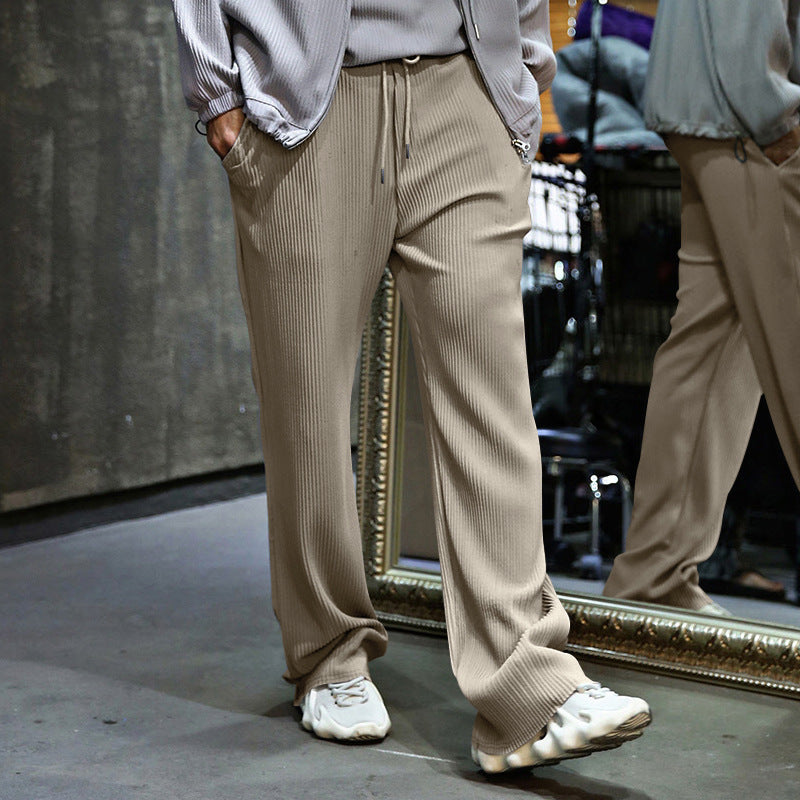 Herren Lässige gerippte Relaxhose mit weitem Bein, Tunnelzug & Eingrifftaschen EB