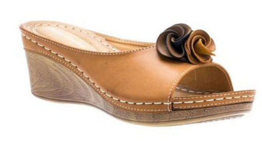 Damen Bequeme Keil-Sandalen mit dekorativem Blumenapplikation EB