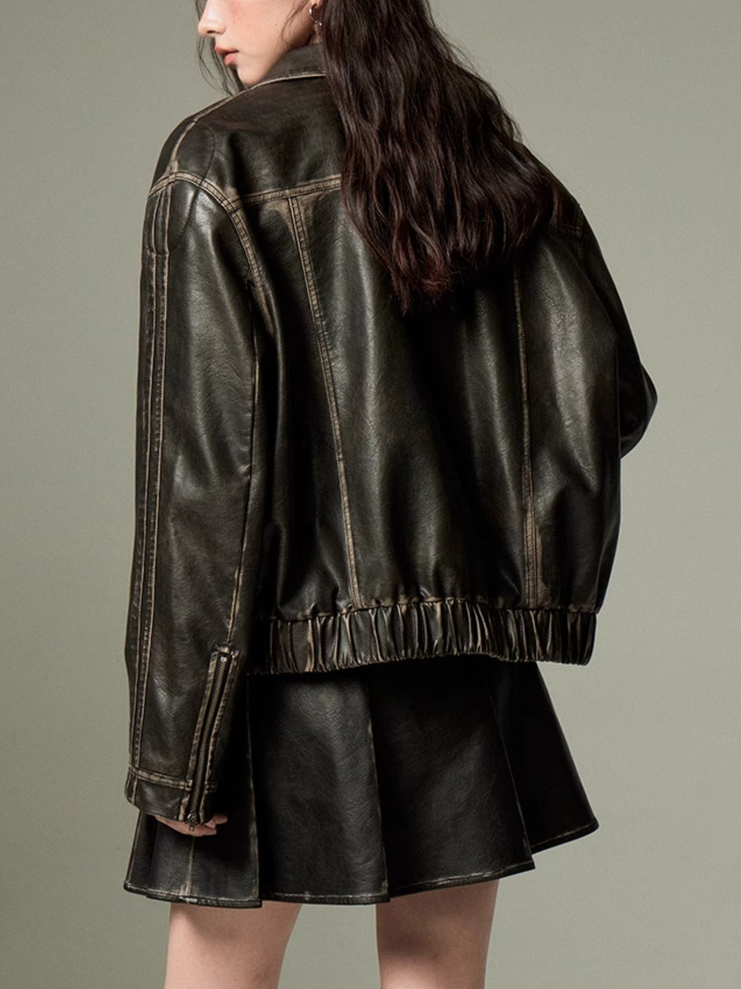 EB | Bowknot Zip Up Lederjacke