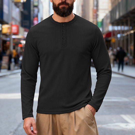 Herren nan Thermo-Henley-Langarmshirt mit Waffelstruktur, Rundhalsausschnitt und Knopfleiste EB