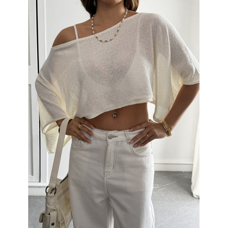 Damen Flockiges Crop-Top mit asymmetrischem Design und tiefem Ausschnitt EB