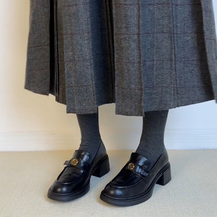 Damen elegante Blockabsatz-Schlupfschuhe mit modischem Leder EB
