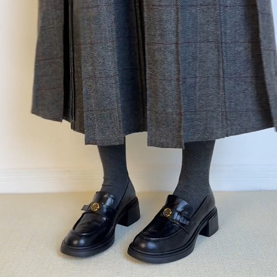 Damen elegante Blockabsatz-Schlupfschuhe mit modischem Leder EB