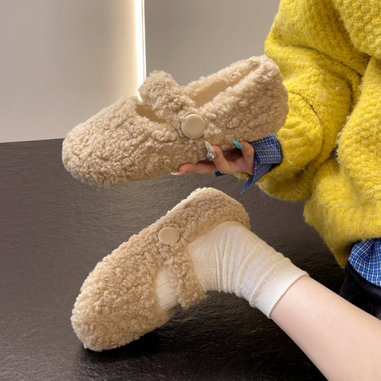 Damen Flauschige Hausschuhe mit elastischem Riemen EB