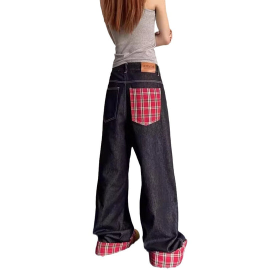 Damen weite Denim-Hose mit lässigem Schnitt und auffälligen Nähten EB