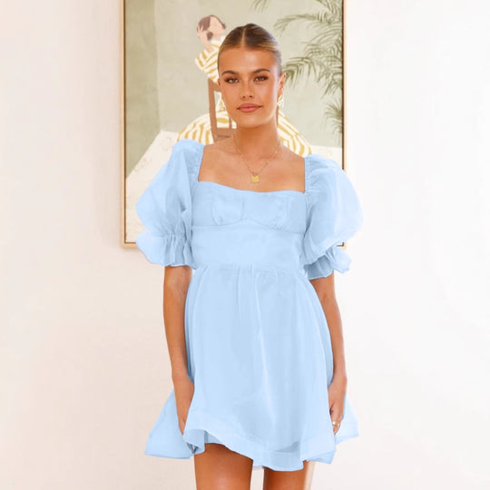 Damen Verspieltes Kurzkleid mit Puffärmeln und quadratischem Ausschnitt EB