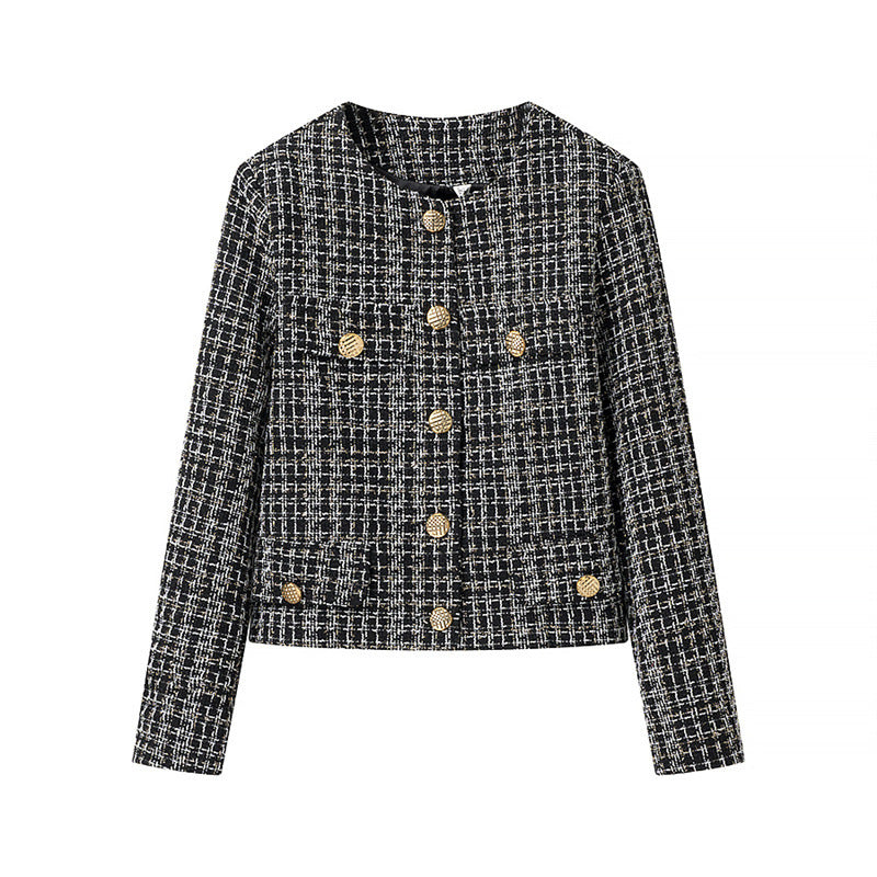 Damen elegante Tweedjacke mit goldenen Knöpfen EB