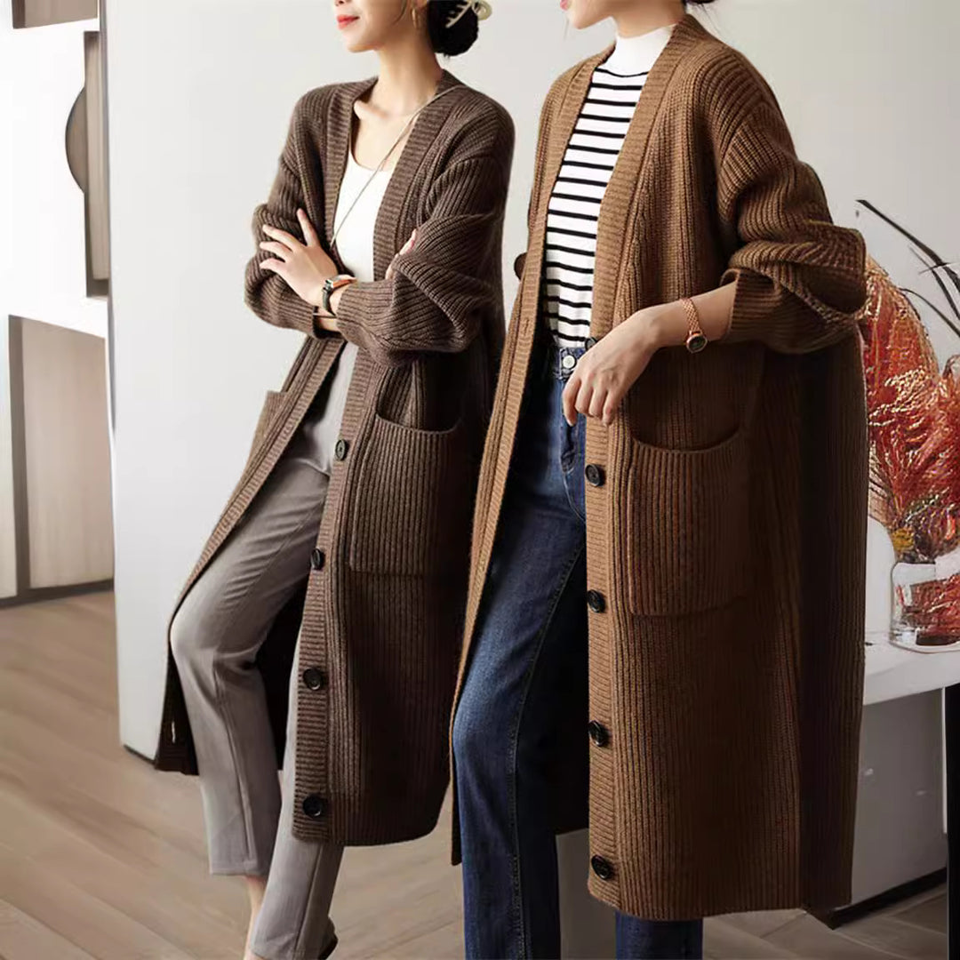 Damen Strickmantel mit praktischen Seitentaschen und eleganten Knopfdetails EB