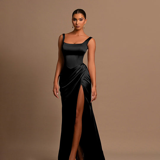 Damen Elegantes Wickelkleid mit hochgeschlossenem Design und seitlichem Schlitz EB