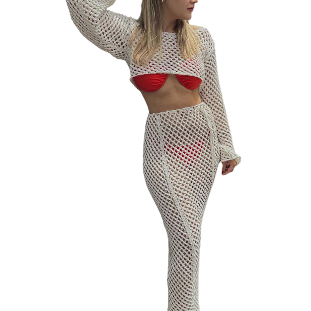 Damen Netzkleid mit langem Schnitt und stylishen Rüschen EB