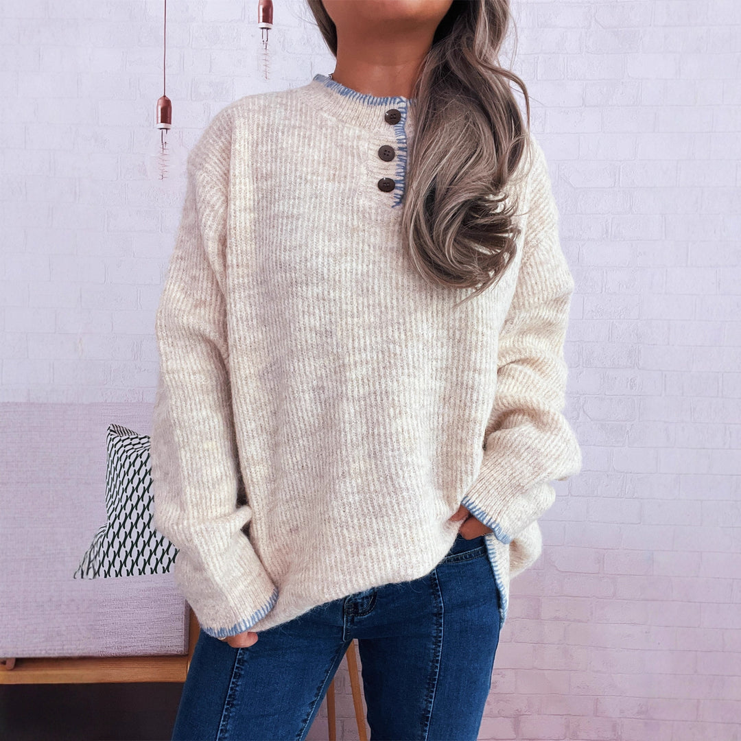 Damen Oversize Strickpullover mit Knopfleiste EB