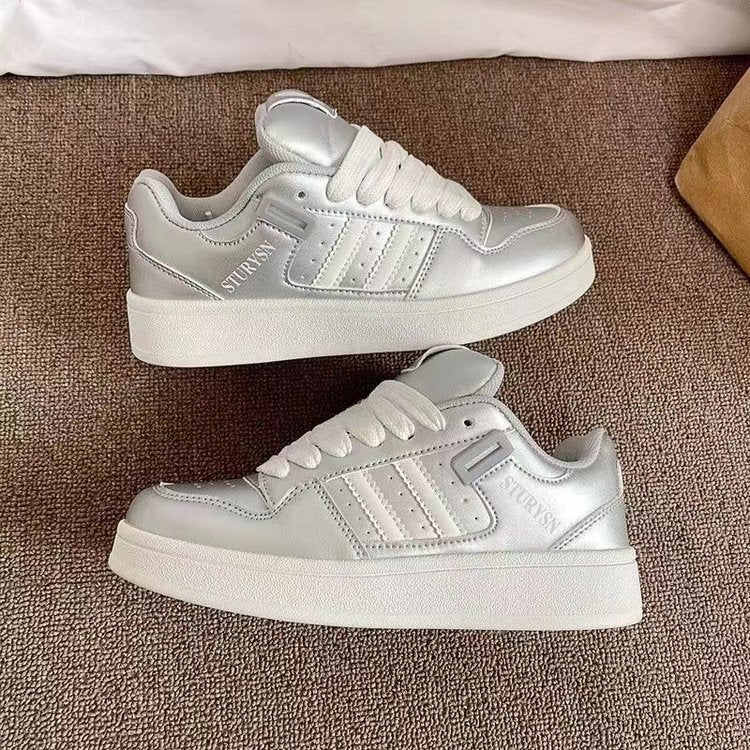 Damen Modische Sneaker mit schimmerndem Metallic-Obermaterial und gepolsterter Innensohle EB