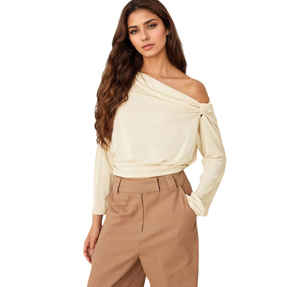 Damen asymmetrisches One-Shoulder Blusenshirt mit Knoten-Detail und tailliertem Saum Eichborn Berlin