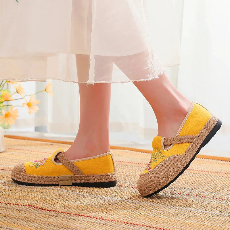 Damen klassische Espadrilles mit handgestickten Blumenmotiven EB