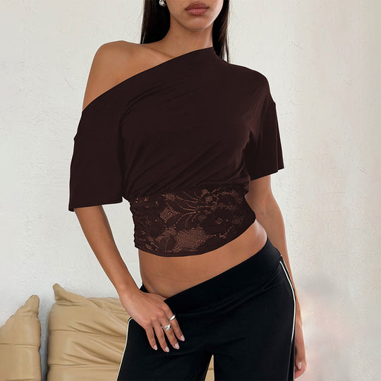 Damen Off-Shoulder Bluse mit Spitzenbund EB