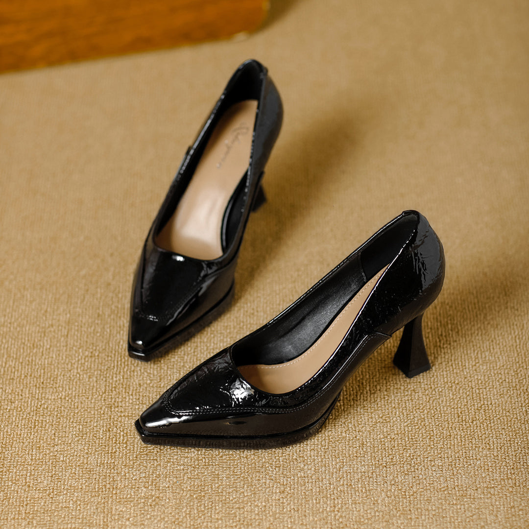 Damen Elegante Lackleder-Pumps mit einzigartigem Blockabsatz EB