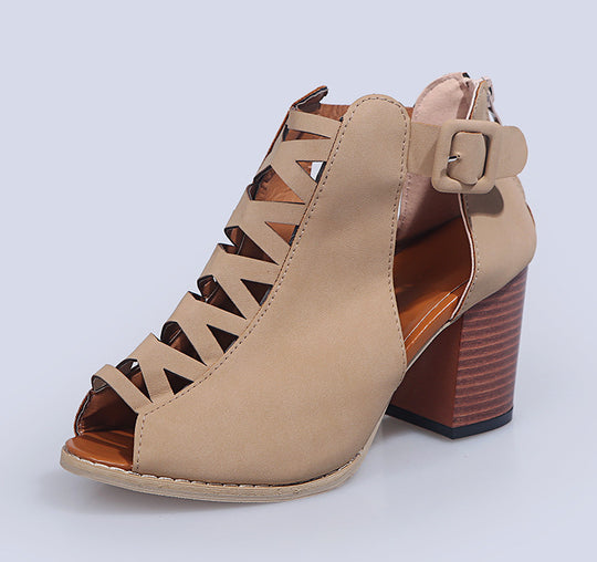 Damen Peep-Toe Stiefeletten im Schnürdesign mit Blockabsatz EB