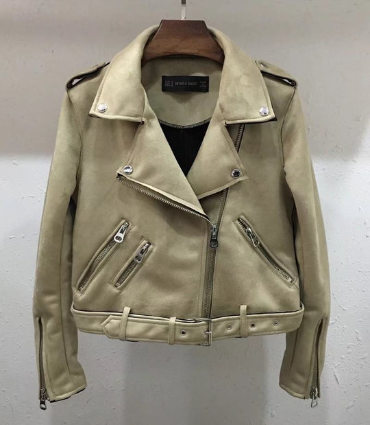 Damen Bikerjacke aus hochwertigem Wildleder mit stilvollen Reißverschlussdetails EB