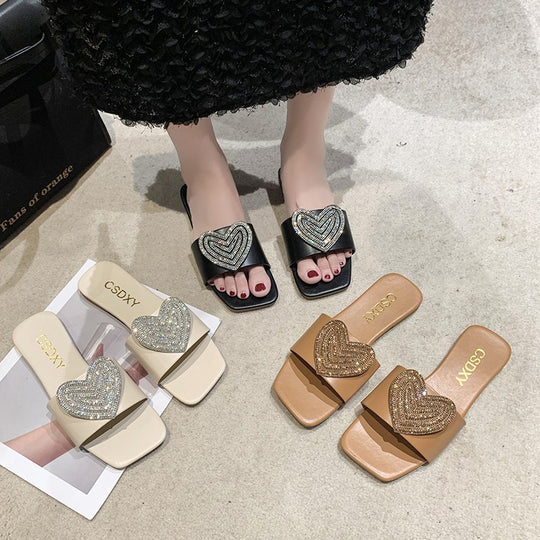 Damen Glamouröse Slipper mit Herz-Applikation EB