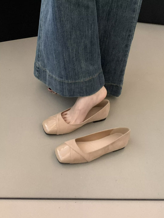 Damen Komfortable Ballerinas aus hochwertigem Wildleder mit eleganter Lackspitze EB