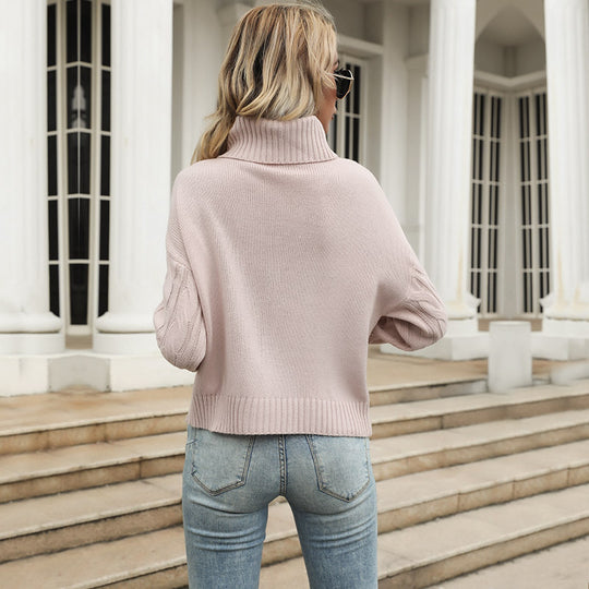 Damen Grobstrickpullover mit hohem Kragen und angeschnittenen Ärmeln EB
