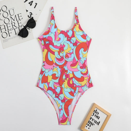 Damen Einteiliger Badeanzug mit floralem Muster und hohem Beinausschnitt EB