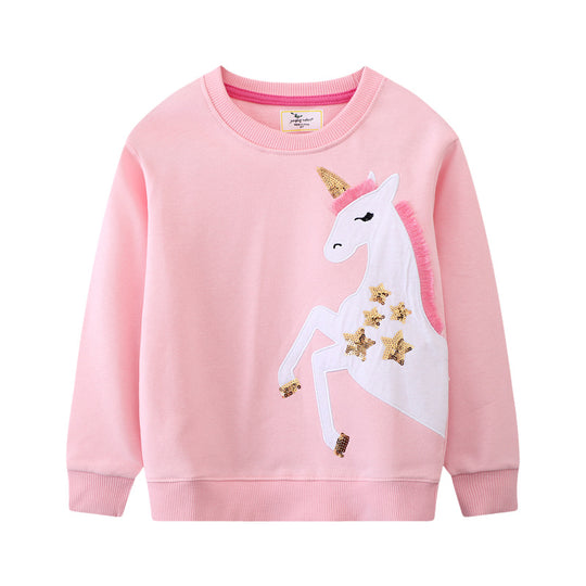Mädchen Sweatshirt mit glitzerndem Einhornmotiv EB