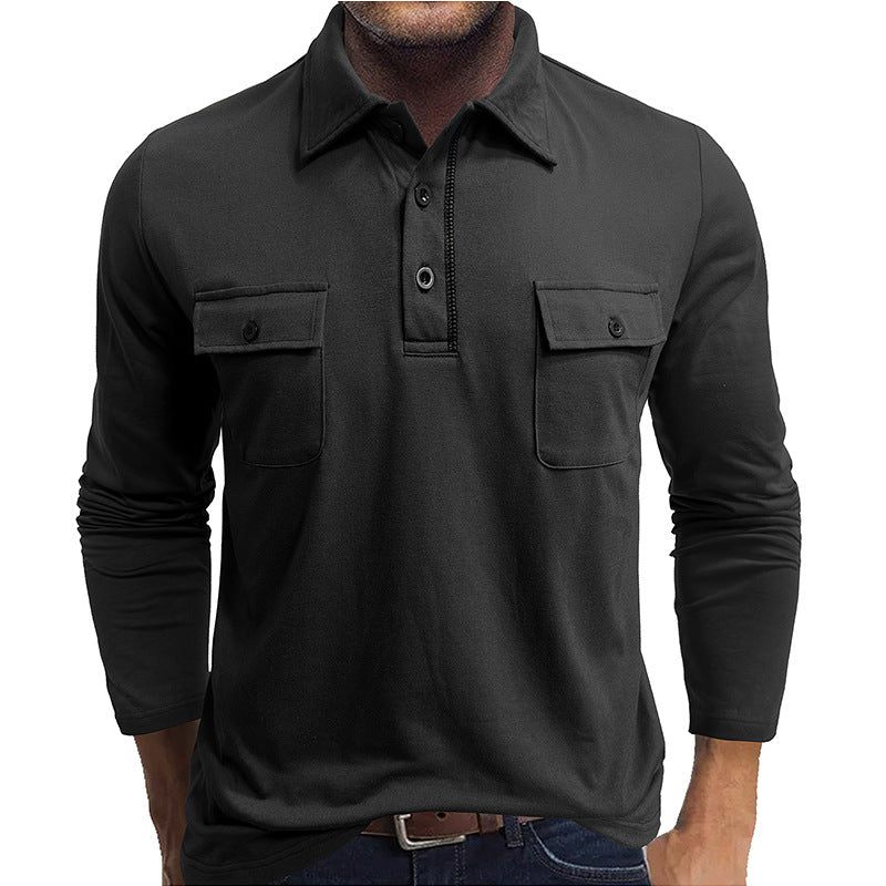 EB | Poloshirts Baumwollmischung Reguläre Passform Lange Ärmel Klappentaschen